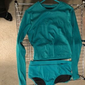TomBoyX long sleeve swim top and bikini style bottoms. Size L green.